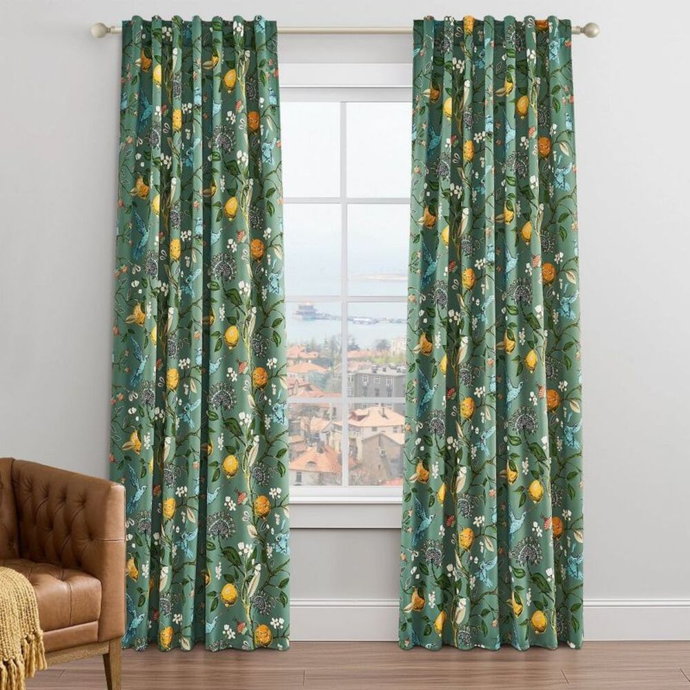 Topfinel -  Sage Green Vintage Curtains 84 Inches Lon Black